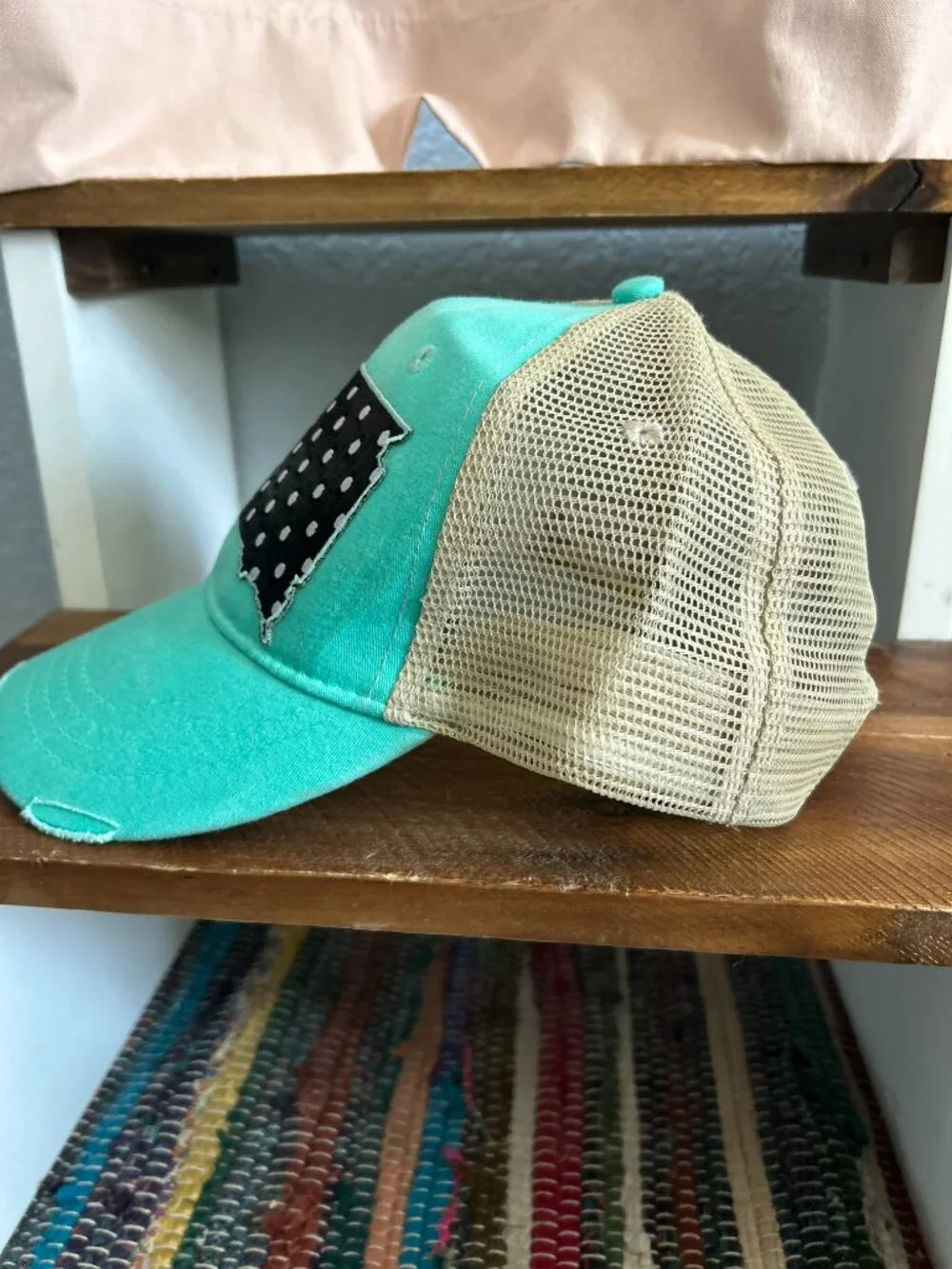 Hooey Rapid City South Dakota Trucker Hat Turquoise Tan Distressed Snapback Cap